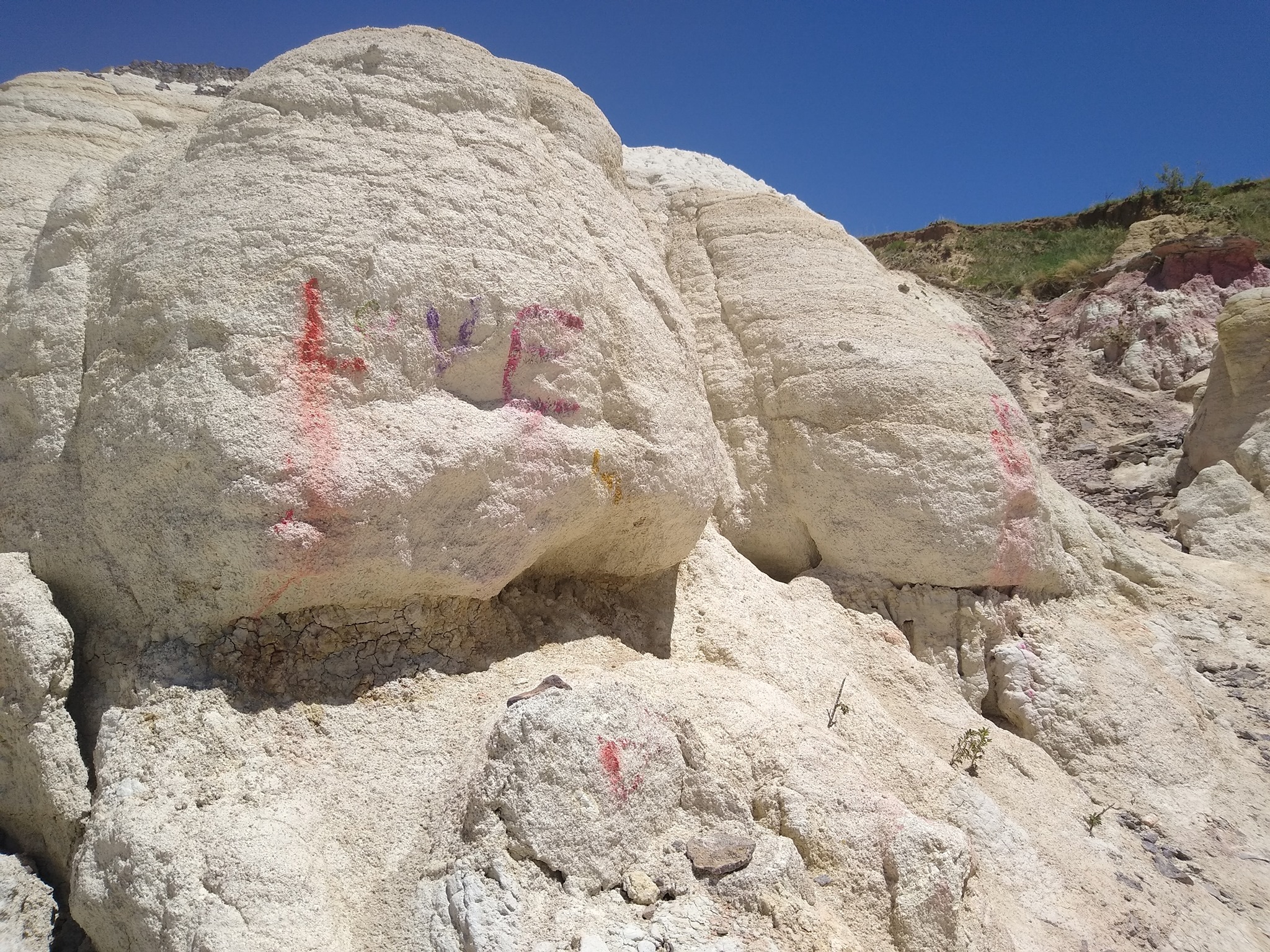 Graffiti was spotted on the rocks at the Paint Mines Interpretive Park Photo earlier this week. Photo Credit: Tina Travis via Facebook