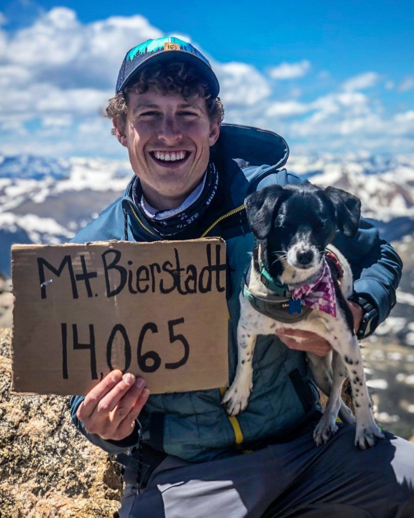 A recent photo of me and the pup on top of Mount Bierstadt. Her 5th unique fourteener. Photo Credit: Mariah Hoffman.