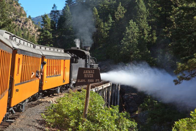 2. DurangoAdventure awaits aboard the Durango & Silverton Narrow Gauge Railroad. This historic steam engine takes passengers on a scenic journey from the wild western town of Durango to the historic mining town of Silverton.Photo Credit: narawon (iStock).