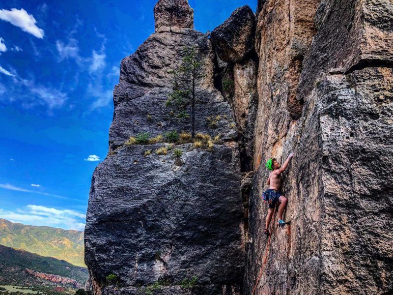In this photo, Spencer McKee, of OutThere Colorado, climbs a route in the Farside area of Shelf Road, outside of Canon City.Photo Credit: Caitlyn Concklin.