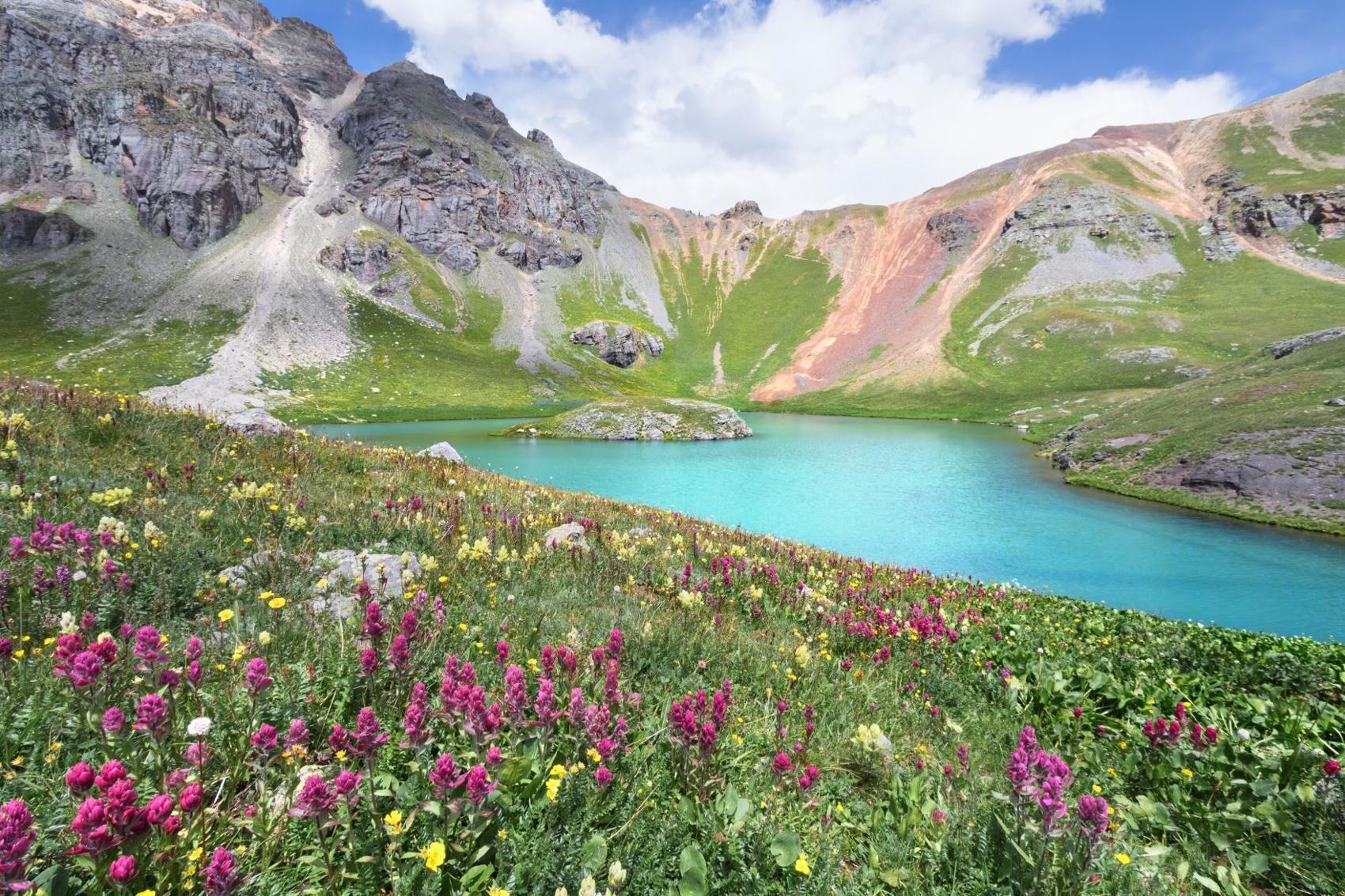 6. Ice Lakes Basin Trail (Silverton)Enjoy lots of color on the Ice Lakes Basin Trail nestled beautifully in the San Juan Mountains. The wildflower-loaded journey is 8.7-miles long, starting at the base of the South Mineral Valley near the mountain town of Silverton. Photo Credit: SumikoPhoto (iStock).