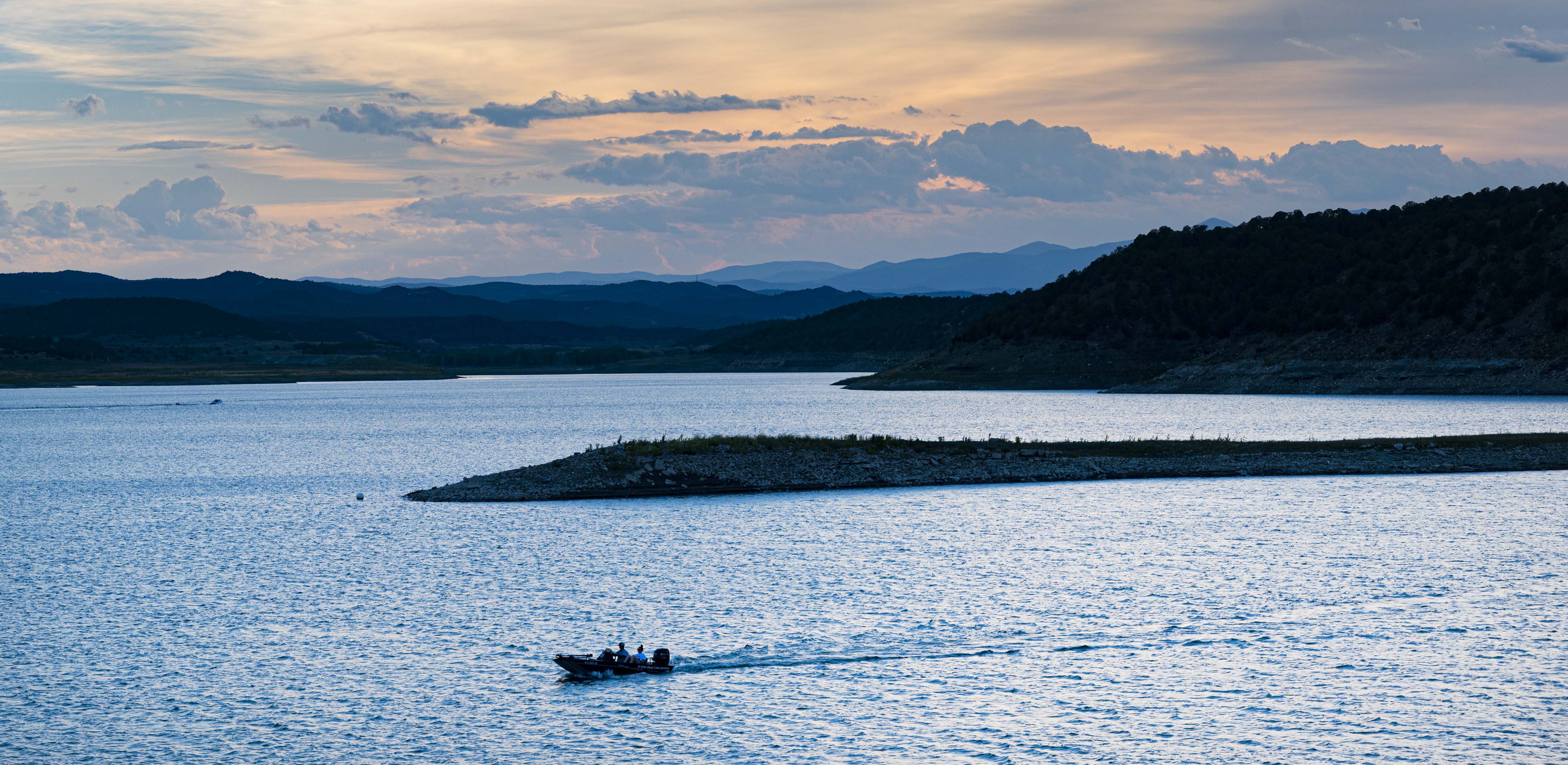 A motorboat crosses Trinidad Lake as the sun sets on a warm summer evening at Trinidad Lake State Park just north of the New Mexico/Colorado border. (photos by Christian Murdock, The Gazette)