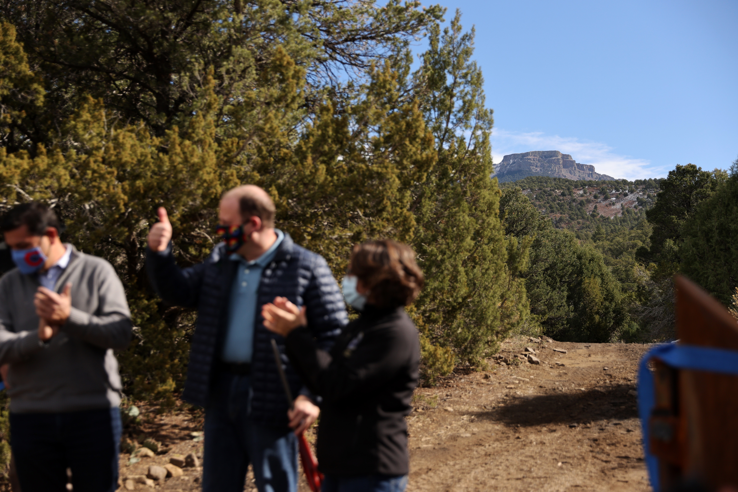 Fisher's Peak stands in the background at the grand opening of Fisher's Peak State Park near Trinidad, Colorado on Oct. 30, 2020. The park is the 42nd state park in Colorado, and is also one of the largest at over 19,000 acres in size. (Forrest Czarnecki/The Gazette) (Forrest Czarnecki)