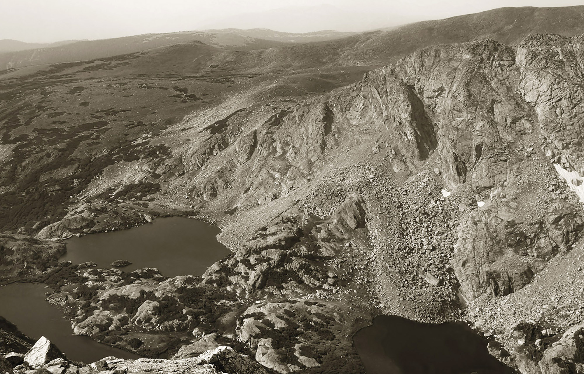 Lakes viewed from above on James Peak, as captured by Mark James. The distant descendant of Edwin James has been using a pinhole camera to capture Colorado’s landscapes in a “timeless” manner, similar to early photographers of the region. Photo by Mark James