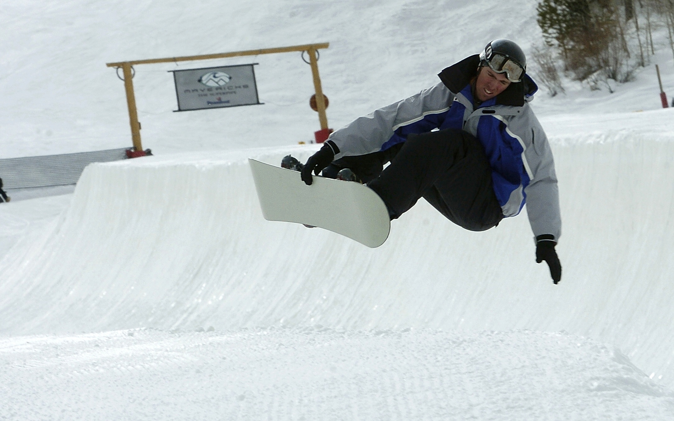 A snowboarder sails over the 15-foot walls of Steamboat's Mavericks Superpipe Wednesday, Feb. 18, 2004. Photo by Christian Murdock/The Gazette (murdock)