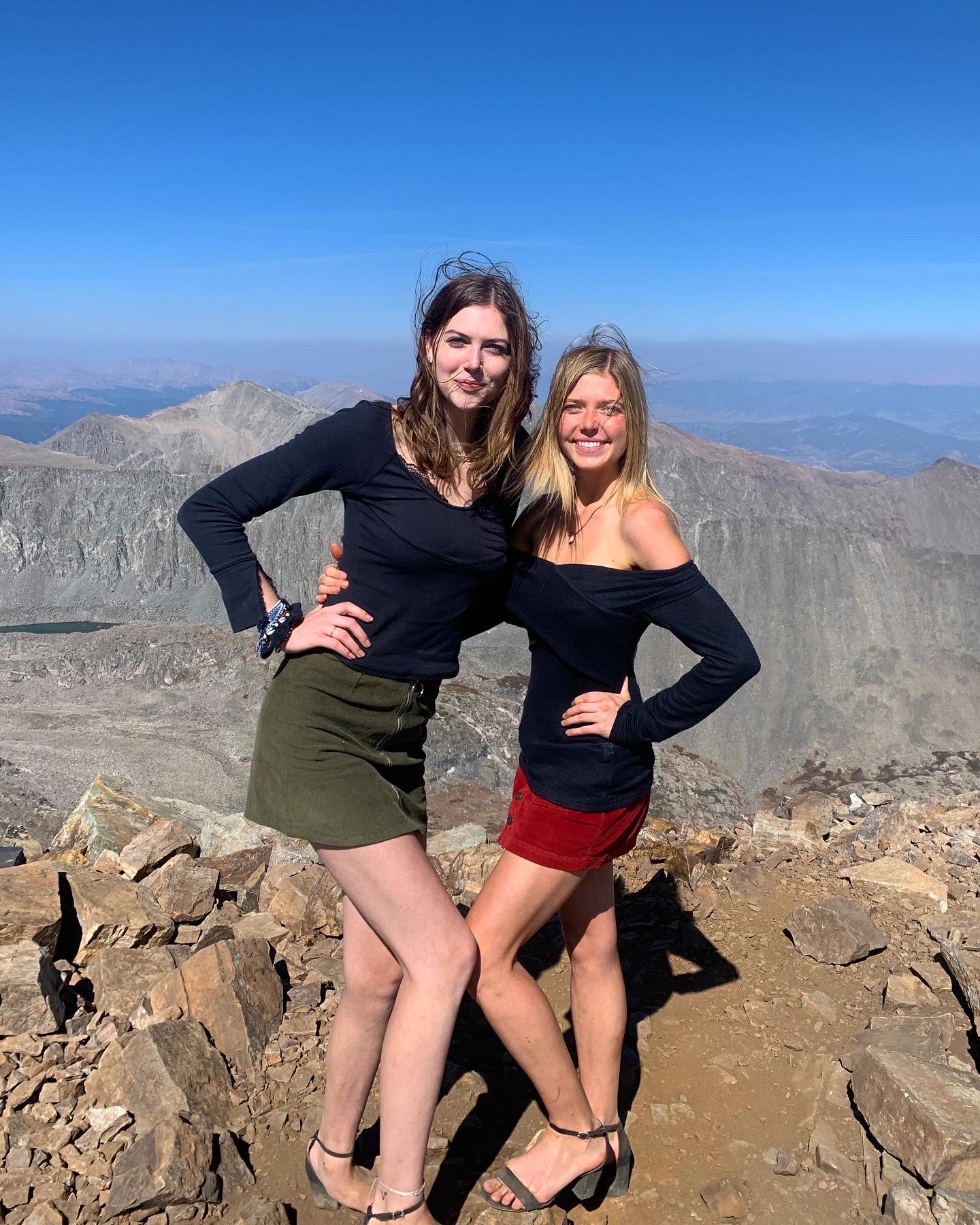 Erin Ton, right, and her sister, Hannah, recently hiked Quandary Peak together. They both wore high heels on the way up. (Contributed photo)