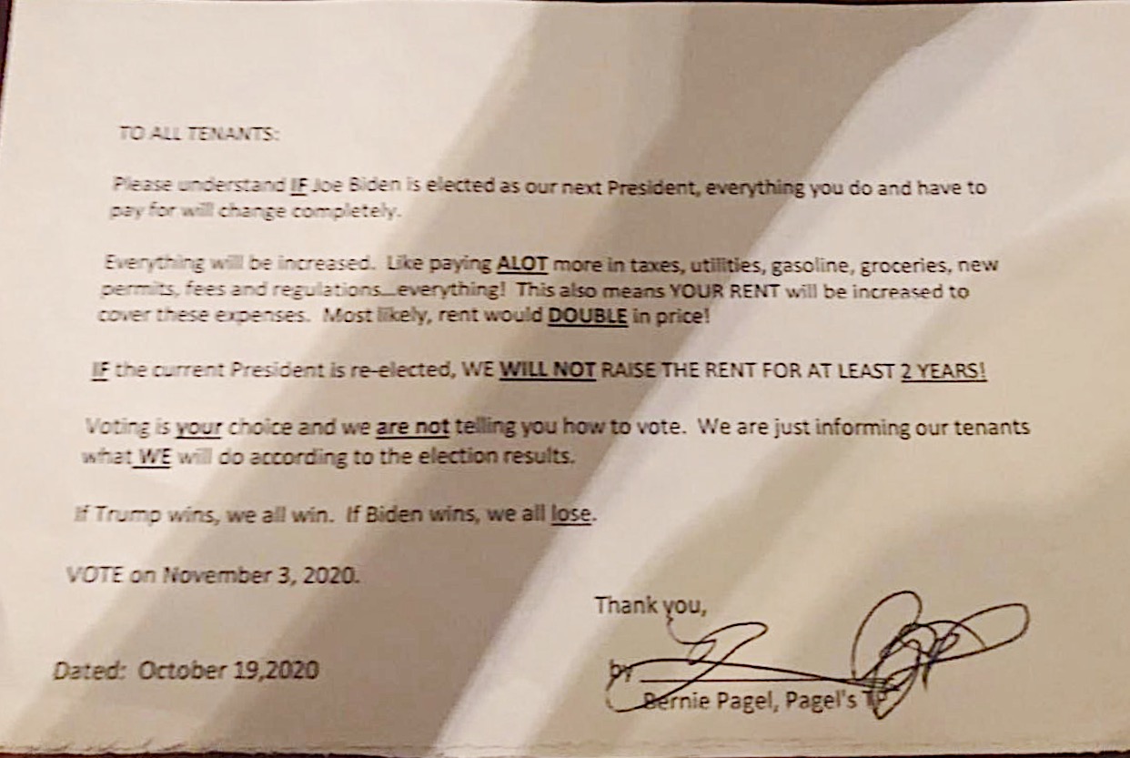 Colorado landlord threatens to double rent if Joe Biden is elected