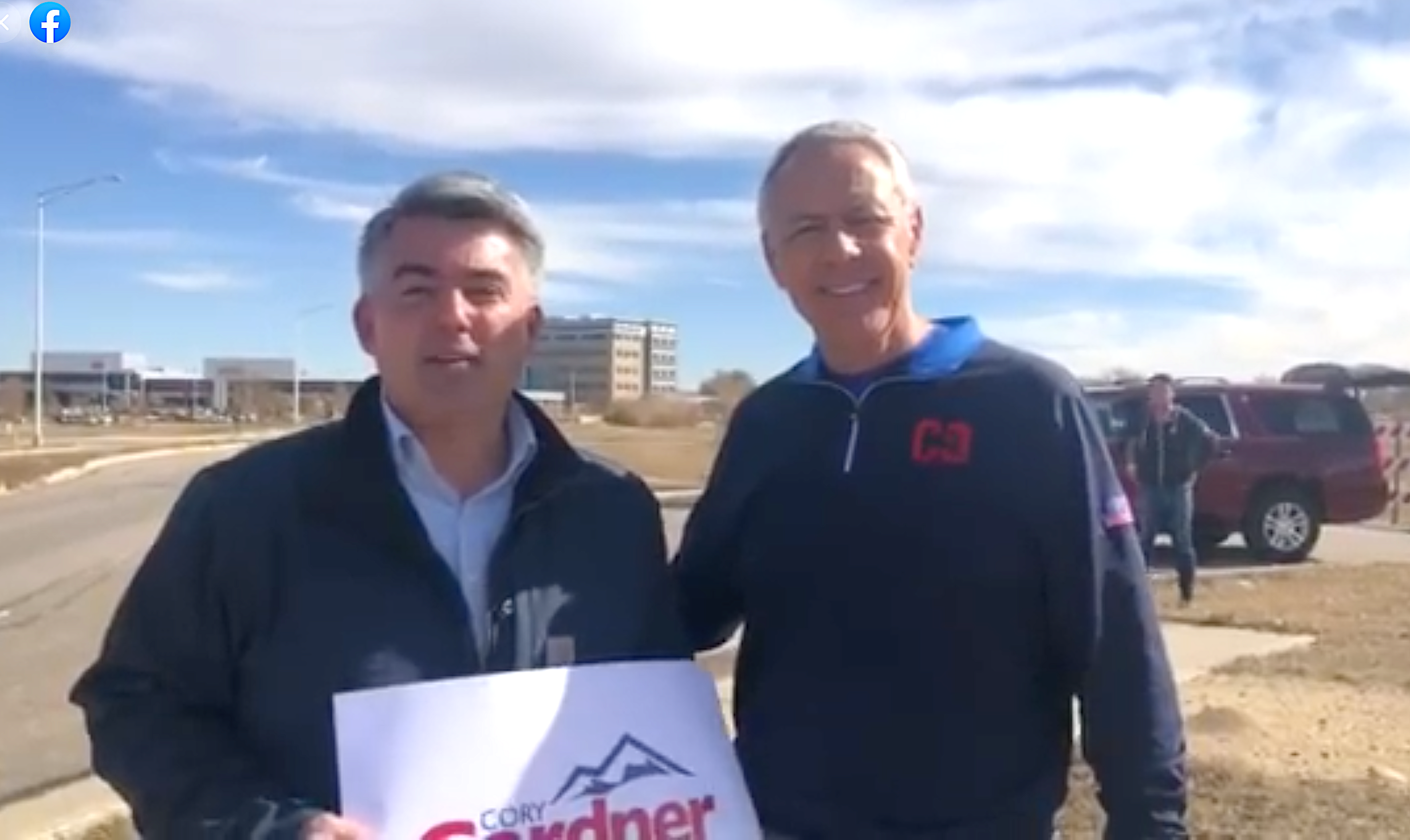 U.S. Sen. Cory Garder, left, and U.S. Rep. Ken Buck campaign in Castle Rock on Election Day, Nov. 3, 2020, in this Facebook video. (JoeyBunchjoey.bunch@coloradopolitics.comhttps://secure.gravatar.com/avatar/66505e98f9e3fed10e6a3b9a1fc4ca22?d=mm&r=g)