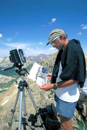 Fielder: John at 13,000 feet rephotographing WH Jackson scenes Maroon Bells Snowmass Wilderness1998.jpg