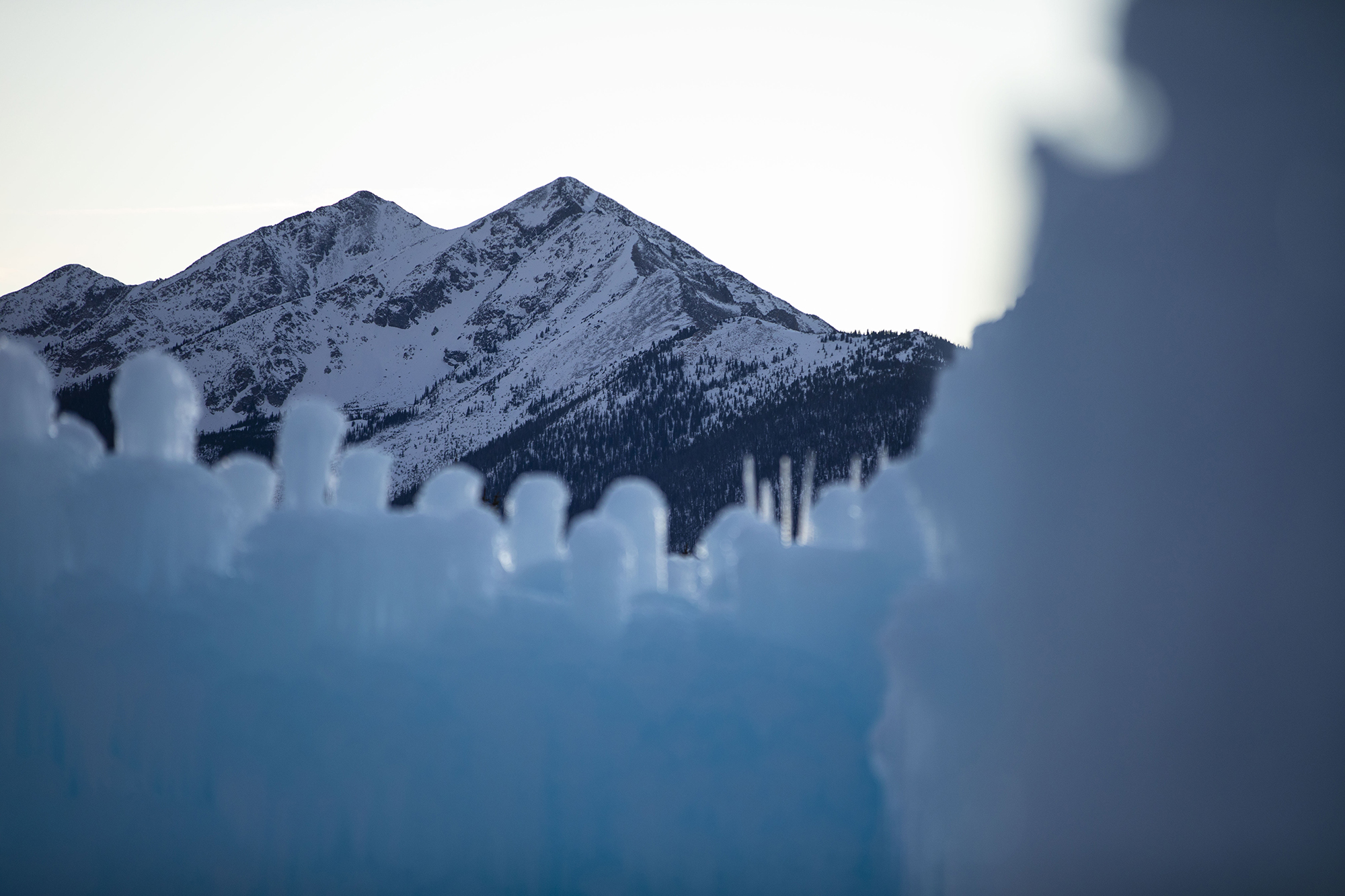 The Dillon Ice Castles are taking shape in Dillon, Colo., on Wednesday, Dec. 9, 2020. Ice artisans spend around six weeks placing up to 10,000 icicles each day to create the life-size winter fairytale built entirely from ice.The Ice Castles return for the fourth year with limited capacity due to the COVID-19 pandemic. The Ice Castles are expected to open around Christmas. (Chancey Bush/ The Gazette) (Chancey Bush/ The Gazette)