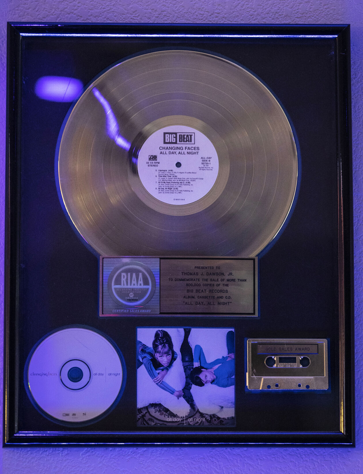 Thomas Dawson’s Gold Album that he was awarded for his work with Changing Faces hangs on the wall inside his home in Colorado Springs. “Some people choose to do music, and some people are chosen,” Dawson says. (Chancey Bush/ The Gazette)