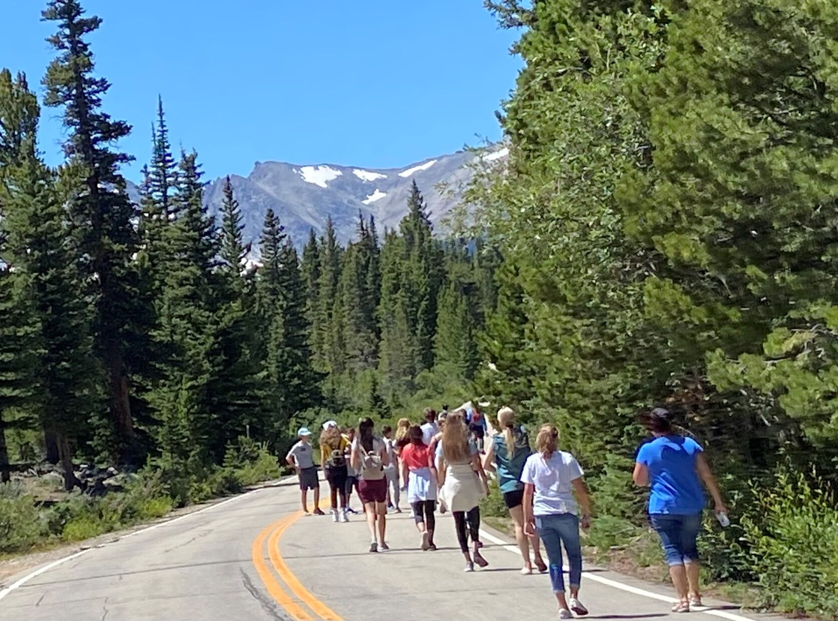 Droves of people walk the road to Brainard Lake in Boulder County — a common sight in the summer of 2020. (Photo courtesy of U.S. Forest Service)