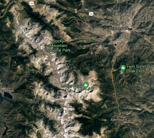 6. Rocky Mountain National ParkFrom space, it's easy to see what makes Colorado's most popular national park a must-see destination – just look at all of those mountain peaks. The park is home to 77 peaks over 12,000 feet of elevation.Photo Credit: @2021 Google Maps.