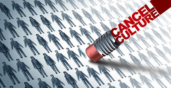 Cancel culture symbol or cultural cancellation and social media censorship as canceling or restricting opinions that are offensive or controversial to the public with 3D illustration elements. (GETTY IMAGES)