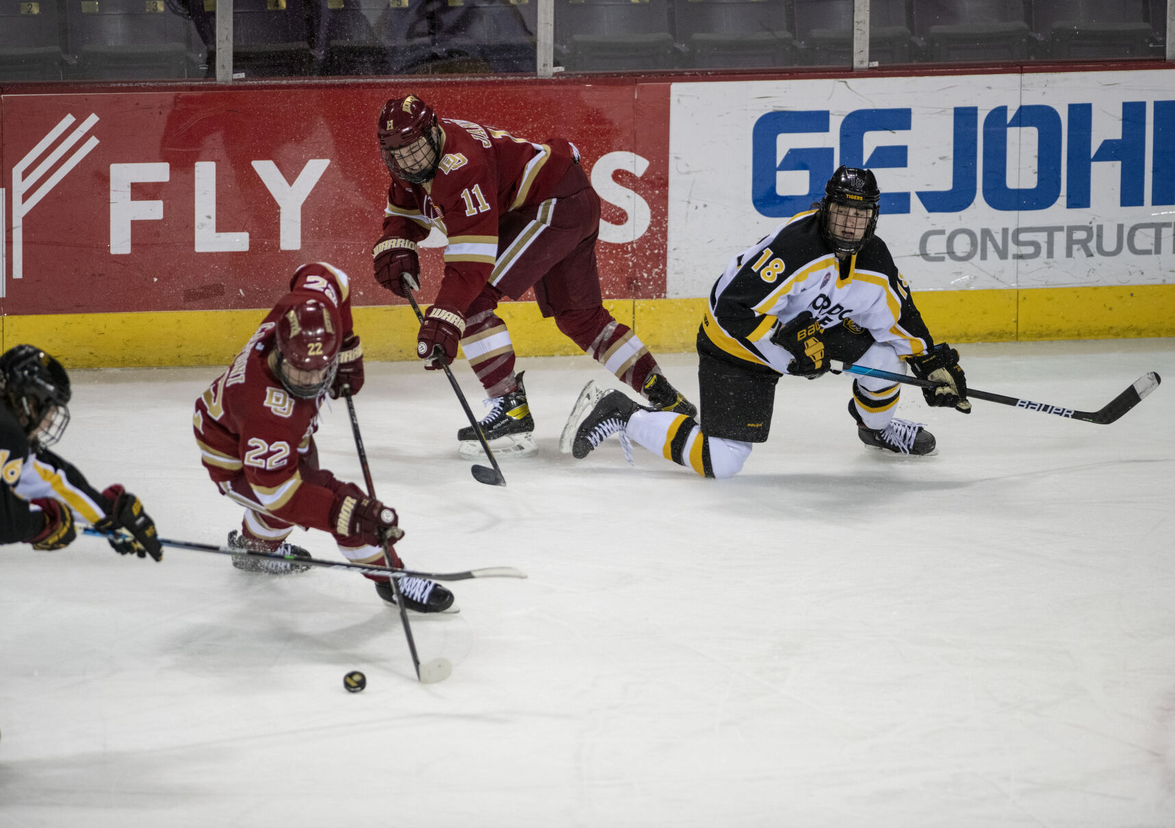 The Colorado College and DU college hockey Battle for the Gold Pan at The Broadmoor World Arena in Colorado Springs on Thursday, Feb. 25, 2021. Denver won the game against the CC Tigers by a score of 5 to 1. (Chancey Bush/ The Gazette) (Chancey Bush/ The Gazette)