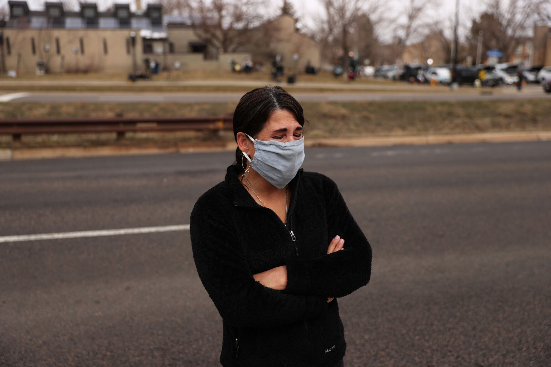 Leigh Perreault cries while visiting the King Soopers on Table Mesa Drive in Boulder on March 23, 2021. A gunman killed 10 people in a mass shooting at the store the day before. (Forrest Czarnecki/The Gazette) (Forrest Czarnecki)