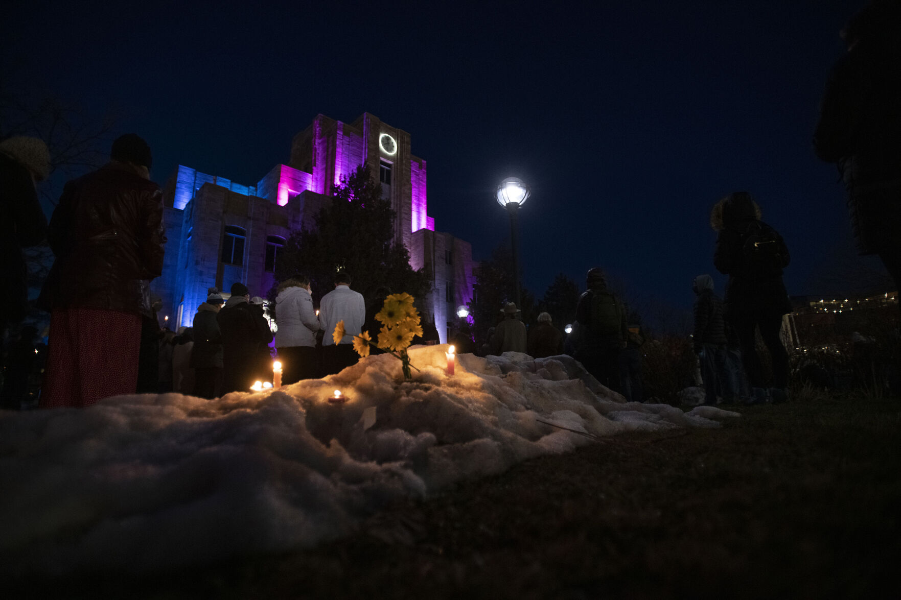 A candlelight vigil to mourn the loss of 10 people including a police officer who were killed in a mass shooting at King Soopers supermarket on Monday, outside the courthouse in Boulder, Colo., on Wednesday, March 24, 2021. (Chancey Bush/ The Gazette) (Chancey Bush)