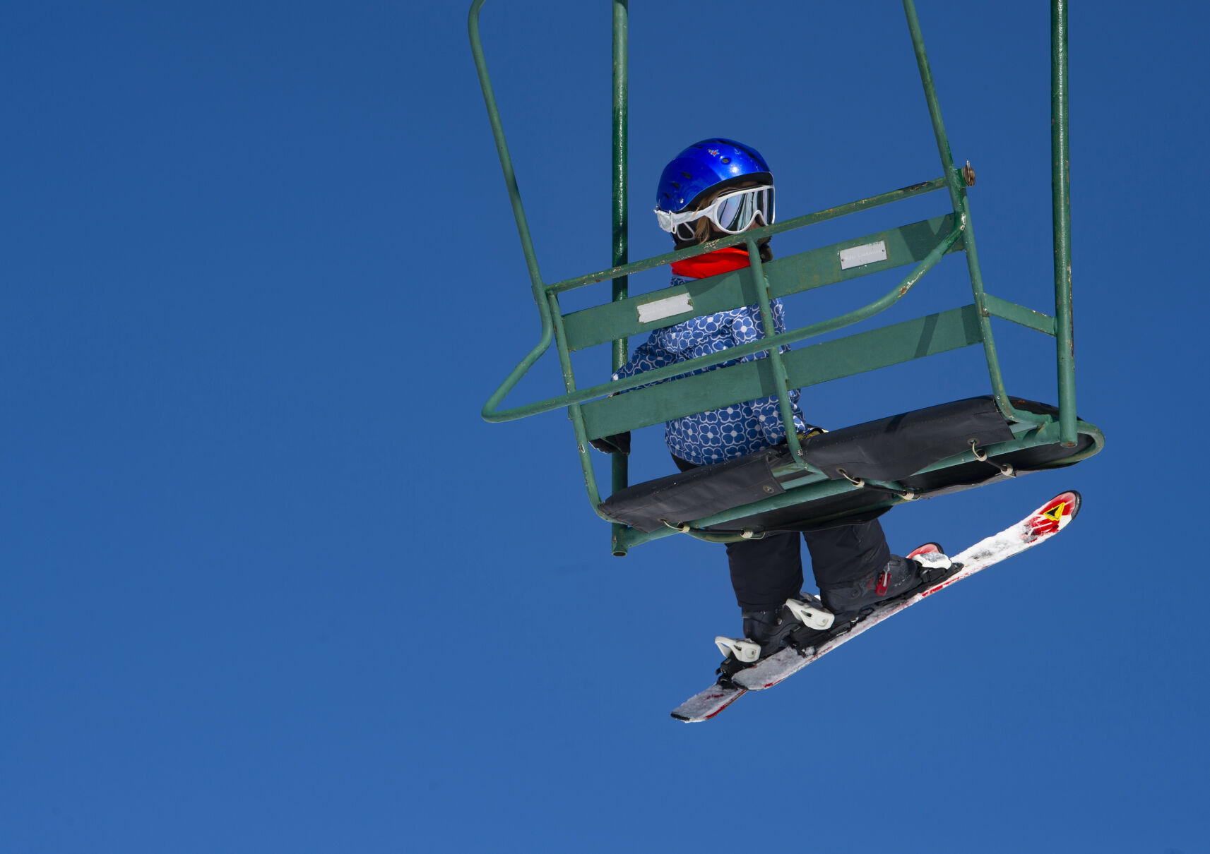 A skier takes the two-person chairlift to the top of Kendall Mountain Ski Area Friday, Feb. 25, 2021. (The Gazette, Christian Murdock) (Christian Murdock/The Gazette)