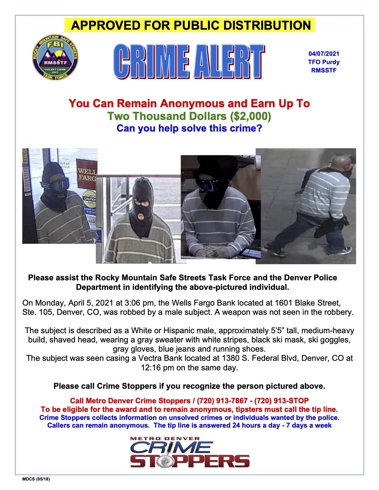 Authorities searching for man accused of robbing multiple Denver banks
