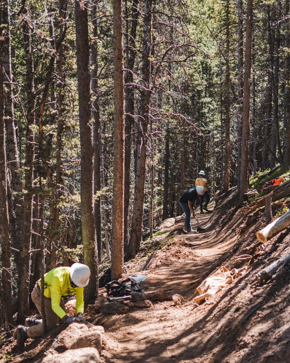 Crews and volunteers work on the new Devil’s Playground trail on Pikes Peak. (Photo courtesy of Riley de Ryk)