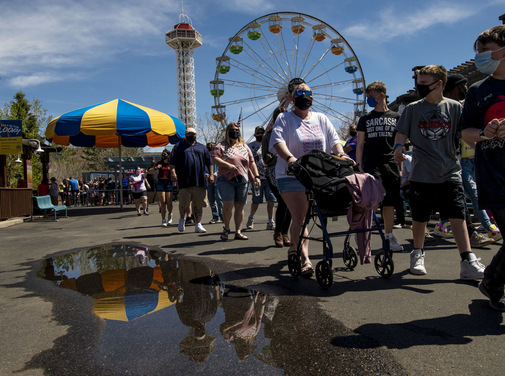 Opening day at Elitch Gardens in Denver, Colo., on Saturday, May 1, 2021. The amusement park opened for the first time since Nov. 3, 2019, at 43% of their normal capacity without the water park. (Chancey Bush/ The Gazette) (Chancey Bush/ The Gazette)