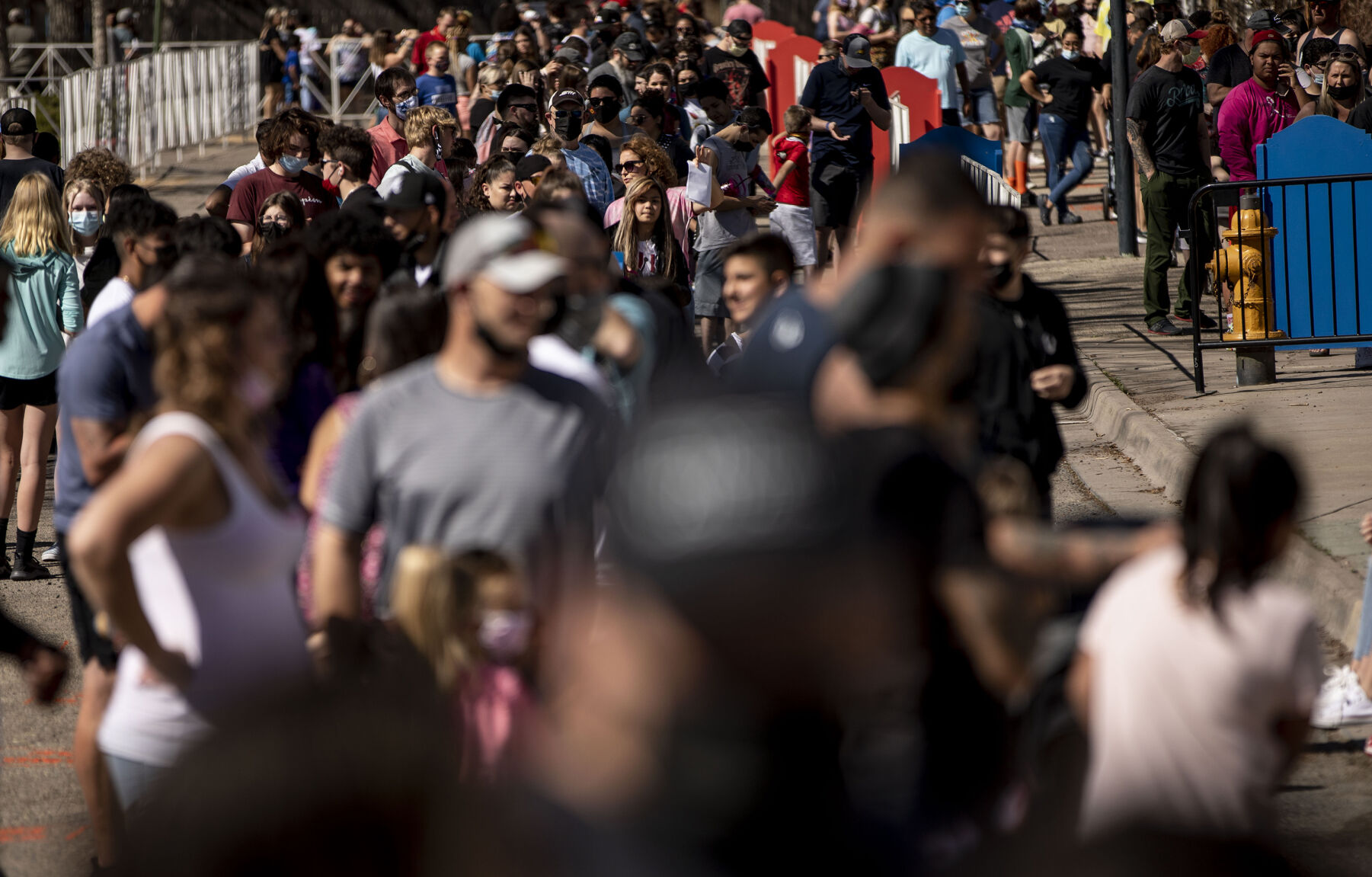 Opening day at Elitch Gardens in Denver, Colo., on Saturday, May 1, 2021. The amusement park opened for the first time since Nov. 3, 2019, at 43% of their normal capacity without the water park. (Chancey Bush/ The Gazette) (Chancey Bush/ The Gazette)