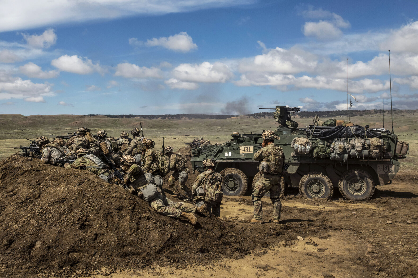 Soldiers with the 1st Brigade Combat Team, 4th Infantry Division, conduct a live-fire training downrange on Fort Carson military base on Wednesday, May 19, 2021. (Chancey Bush/ The Gazette) (Chancey Bush/ The Gazette)