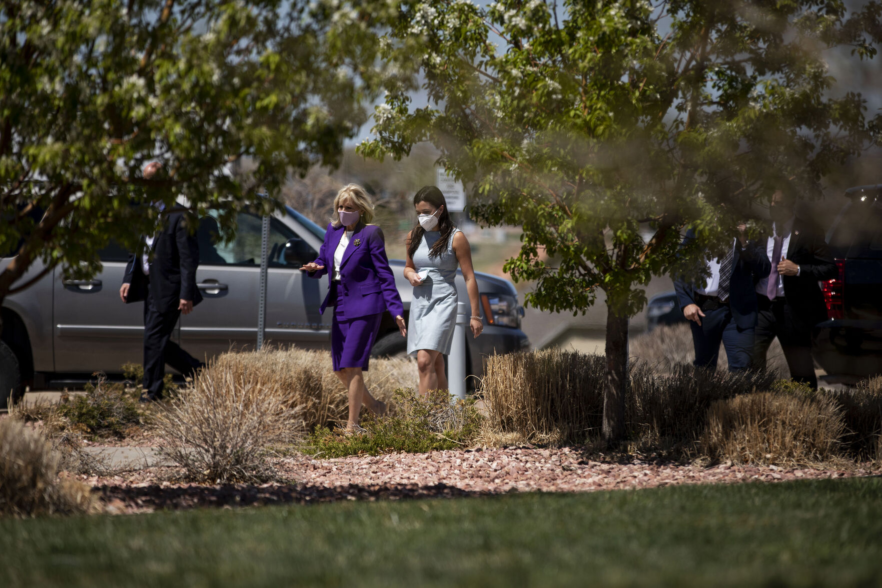 First lady Jill Biden visits with military spouses during the USO Military Spouse Connection event at Fort Carson military base south of Colorado Springs, Colo., on Thursday, May 6, 2021, to celebrate military spouses ahead of Military Spouse Appreciation Day this Friday. (Chancey Bush/ The Gazette) (Chancey Bush/ The Gazette)
