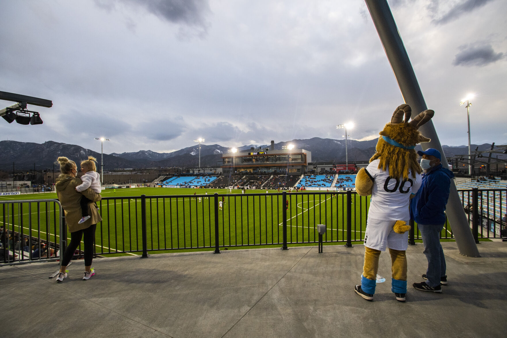 Switchbacks mascot Ziggy watches with fans the actions between the Colorado Springs Switchbacks and Orange County during the second half Saturday, April 24, 2021, at Weidner Field in Colorado Springs. (The Gazette, Christian Murdock) (Christian Murdock/The Gazette)