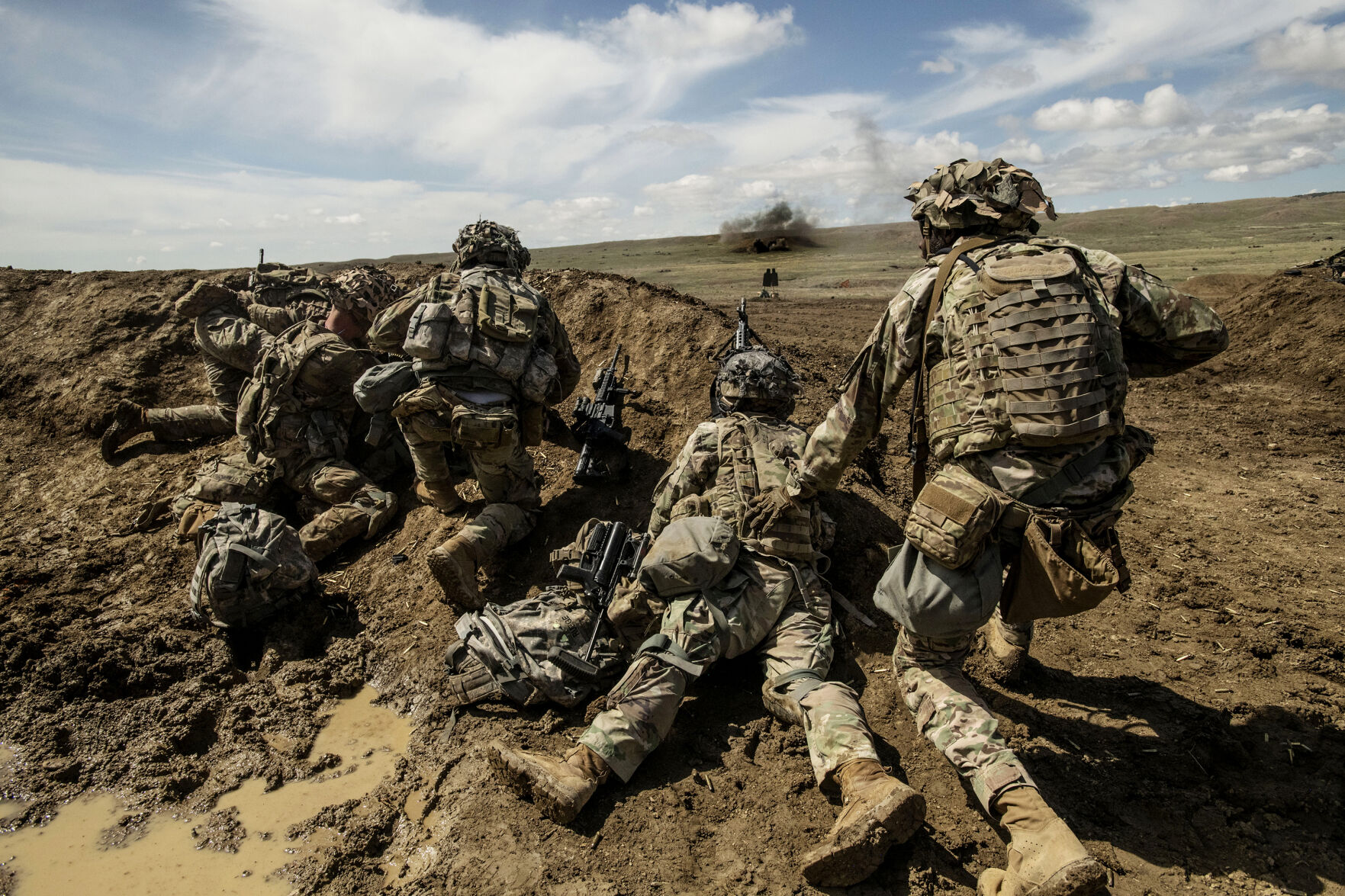 Soldiers with the 1st Brigade Combat Team, 4th Infantry Division, conduct a live-fire training downrange on Fort Carson military base on Wednesday, May 19, 2021. The required training started on May 5th, to prepare soldiers for potential missions they may be called on to support around the globe. The training has been extended to May 27th. (Chancey Bush/ The Gazette) (Chancey Bush/ The Gazette)