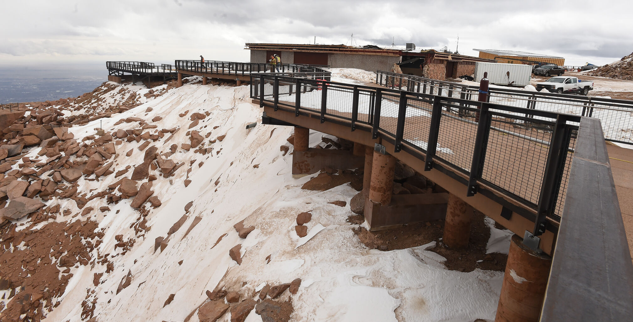 A walkway with a series of outlooks will afford gorgeous views at the Summit House on top of Pikes Peak on Tuesday, April 27, 2021 (Photo by Jerilee Bennett, The Gazette) (JERILEE BENNETT)