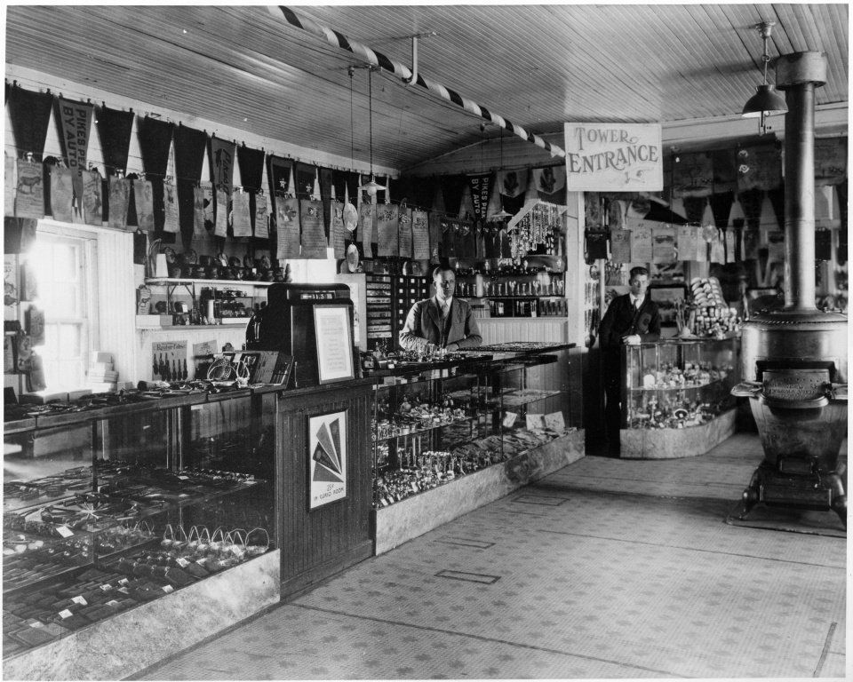 The interior of the Summit House is seen in this 1925 photograph. Stewarts Commercial Photograph Collection, courtesy of Pikes Peak Library District, 013-979.The first structure to stand atop Pikes Peak was a two-room stone weather station; the Army’s Pikes Peak Weather Observatory was dedicated on Oct. 11, 1873. The Army abandoned the weather station in 1888.