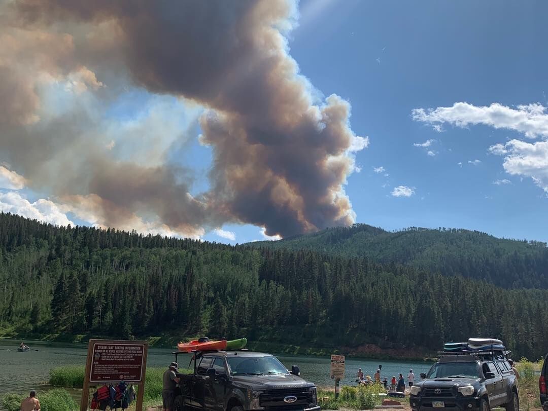 Smoke rises Sunday from a wildfire sparked near Sylvan Lake State Park in Eagle County. (Tracy Stowell, Eagle Valley Wildland)