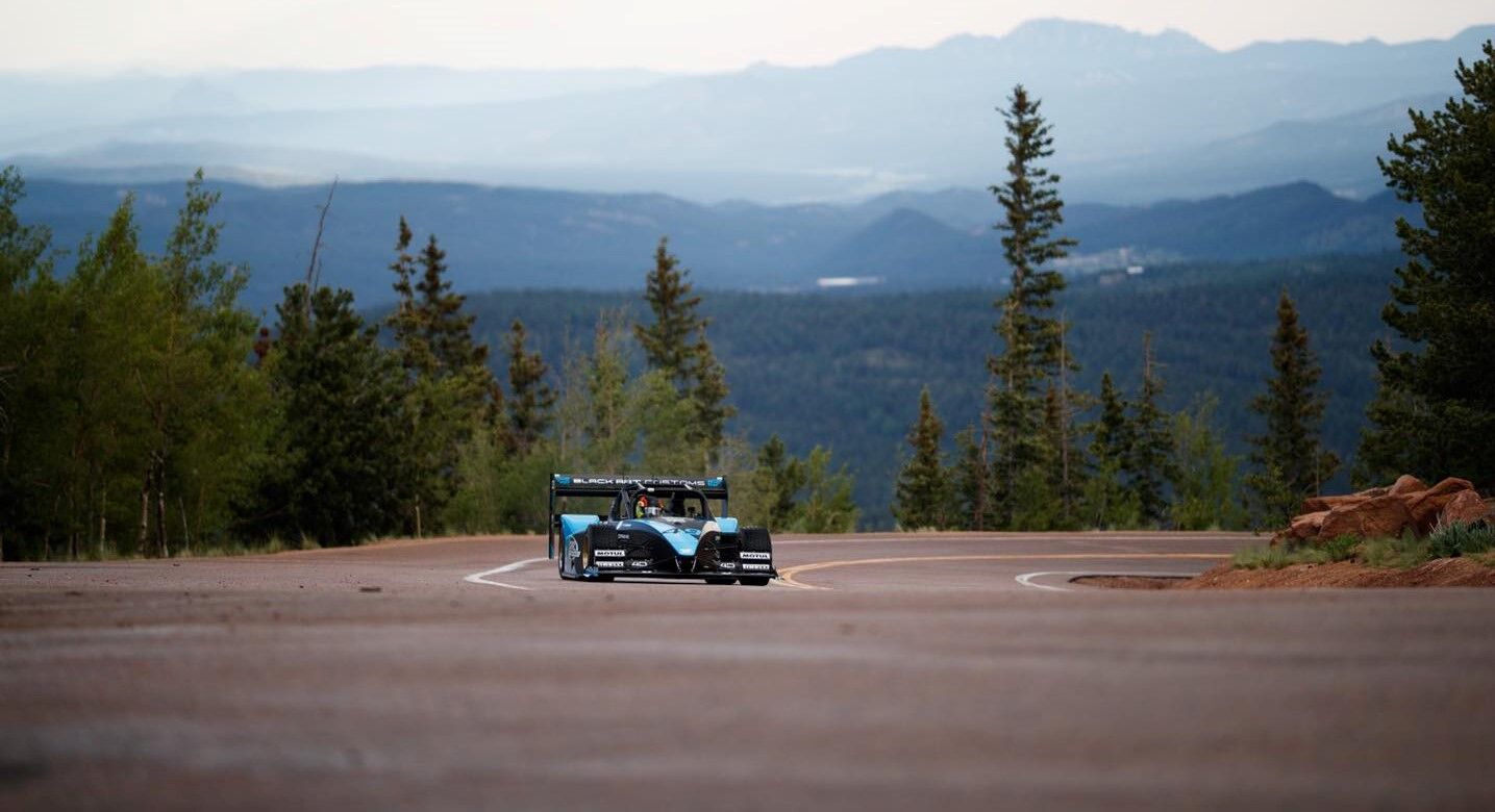 Robin Shute of the United Kingdom, seen here during a practice run last week, won this year’s Broadmoor Pikes Peak International Hill Climb. He finished the shortened race 36 seconds ahead of second-place finisher Romain Dumas of France. (Courtesy of the Pikes Peak International Hill Climb)