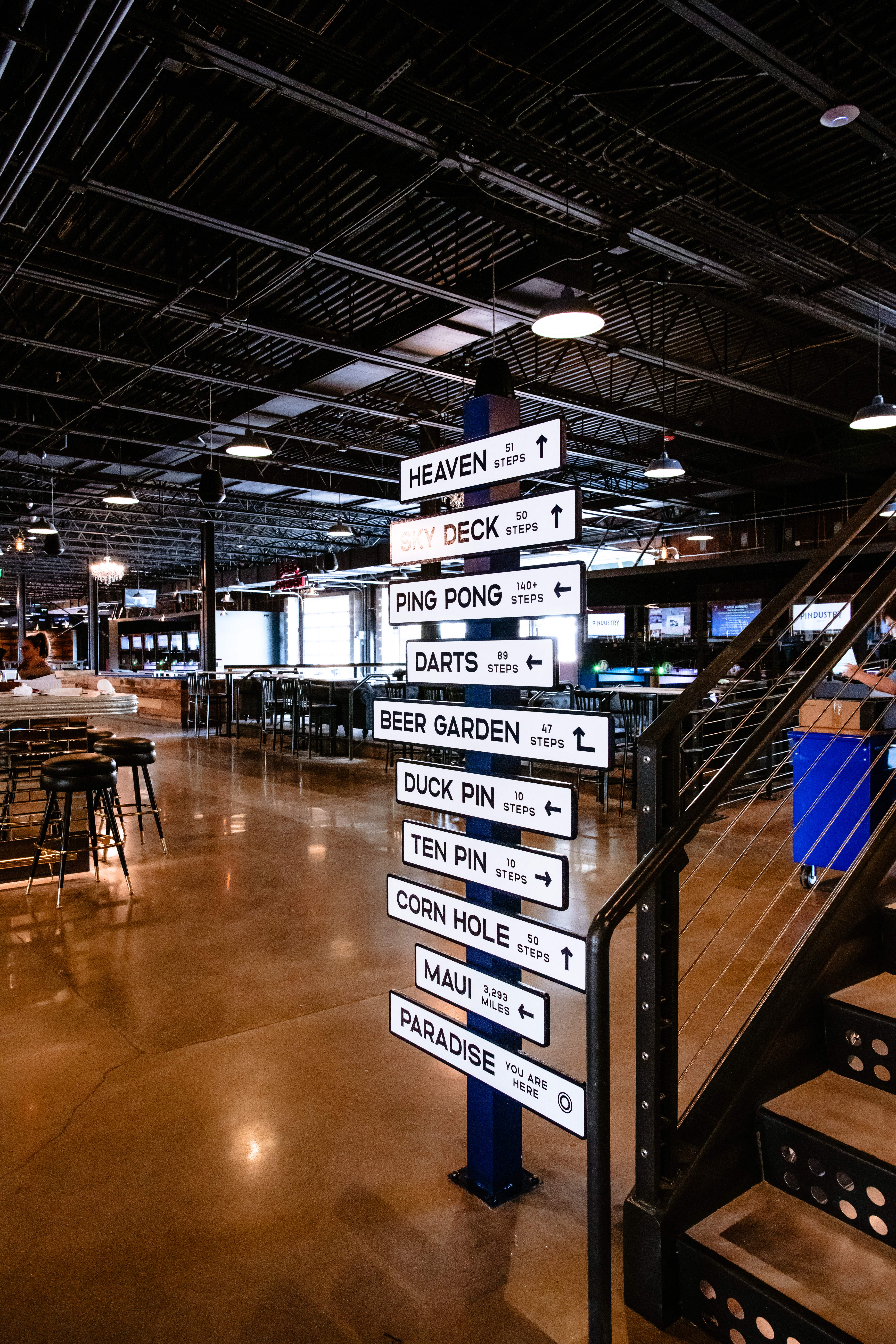 Signs to the myriad of games at Pindustry, Greenwood Village's new entertainment center opening June 27. (Courtesy of Pindustry, Lucy Beaugard)
