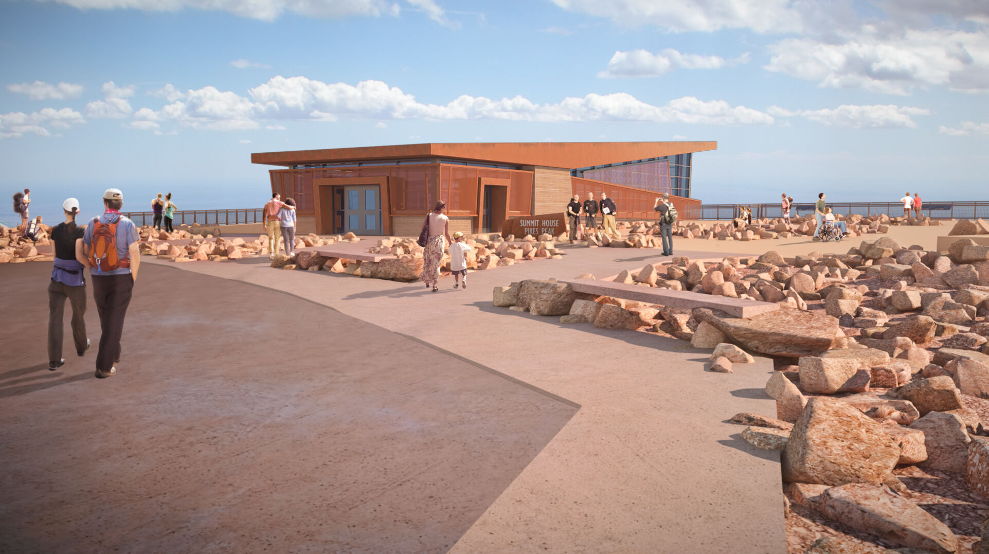 An art rendering showing the parking lot view of the Pikes Peak Summit Complex. Courtesy city of Colorado Springs
