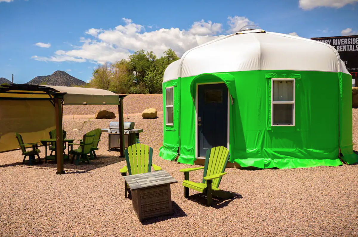 2. Take a whitewater rafting trip glamping in this riverside yurtEnjoy a weekend of glamping on the Arkansas River in the Moss Luxury Riverside Yurt, located just 10 miles from downtown Cañon City. This Airbnb yurt rental sleeps up to four guests and is located just steps away from the Royal Gorge Bridge and Park, where visitors can go whitewater rafting and ziplining. It’s bookable for around $199 per night. More details here. Photo Credit: Royal Gorge Rafting.