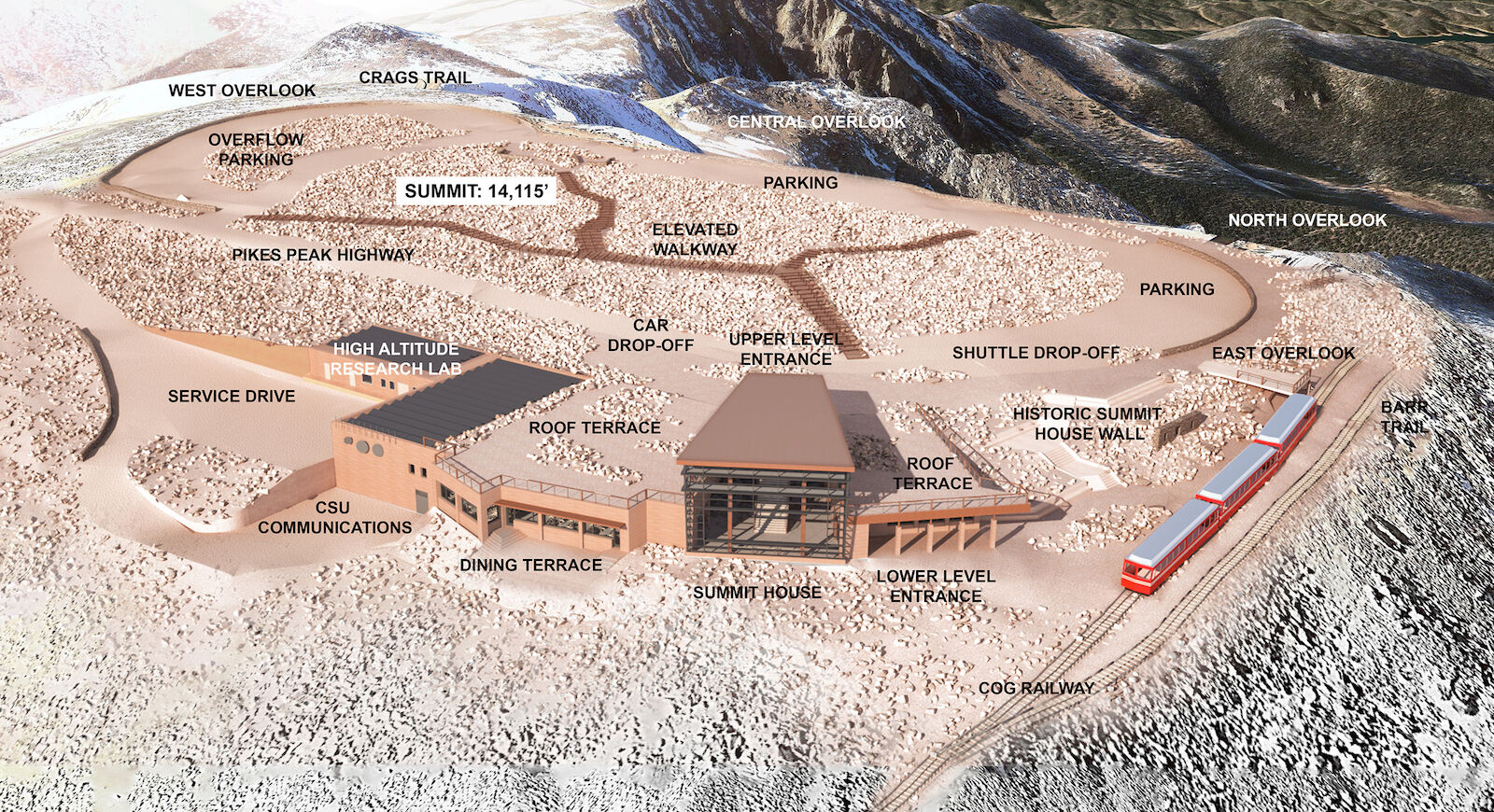 An art rendering showing the layout of the new Pikes Peak Summit Complex. Photo courtesy city of Colorado Springs