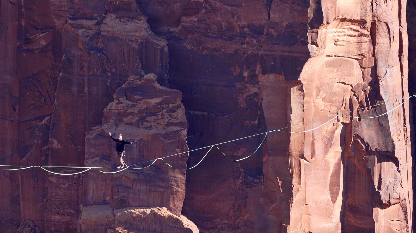 Caleb Beavers of Boulder highlines in Utah’s canyonlands near Moab. Photo courtesy Caleb Beavers