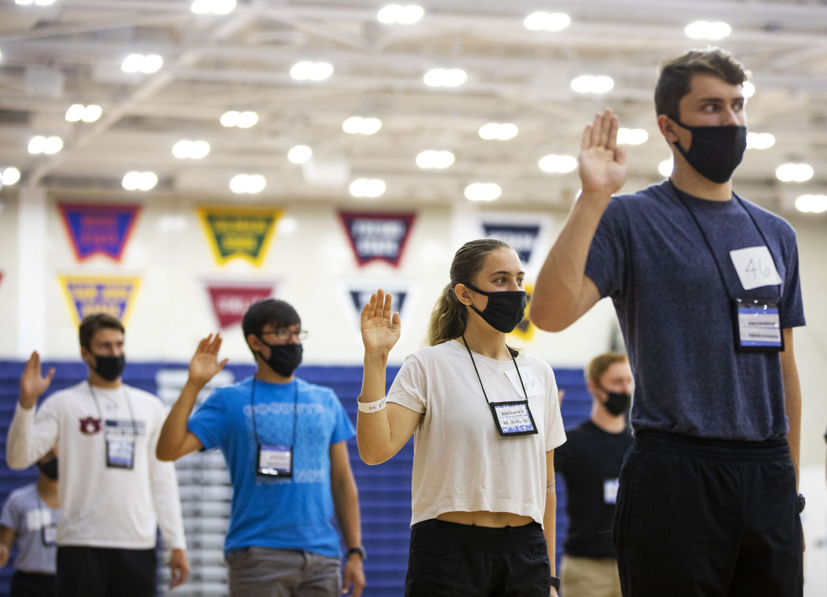 Basic cadets take oath during In-Processing Day at the United States Air Force Academy in Colorado Springs, Colo., on Thursday, June 24, 2021. Over 1,100 incoming freshman will undergo six weeks of basic training before officially becoming cadets.(Chancey Bush/ The Gazette) (Chancey Bush/ The Gazette)