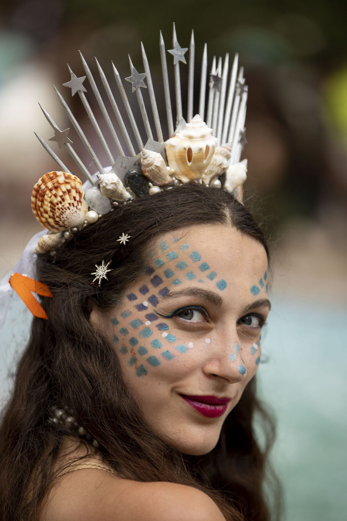 Aysun the Mermaid during opening day of the 2021 Colorado Renaissance Festival in Larkspur, Colo., on July 3, 2021. The festival is back for their 44th season after being postponed by the COVID-19 pandemic last year. The Renaissance Festival is open for eight themed weekends, Saturdays and Sundays, through Aug. 22 in Larkspur, 650 W. Perry Park Ave. 10 a.m.-6:30 p.m. (Chancey Bush/ The Gazette) (Chancey Bush/ The Gazette)