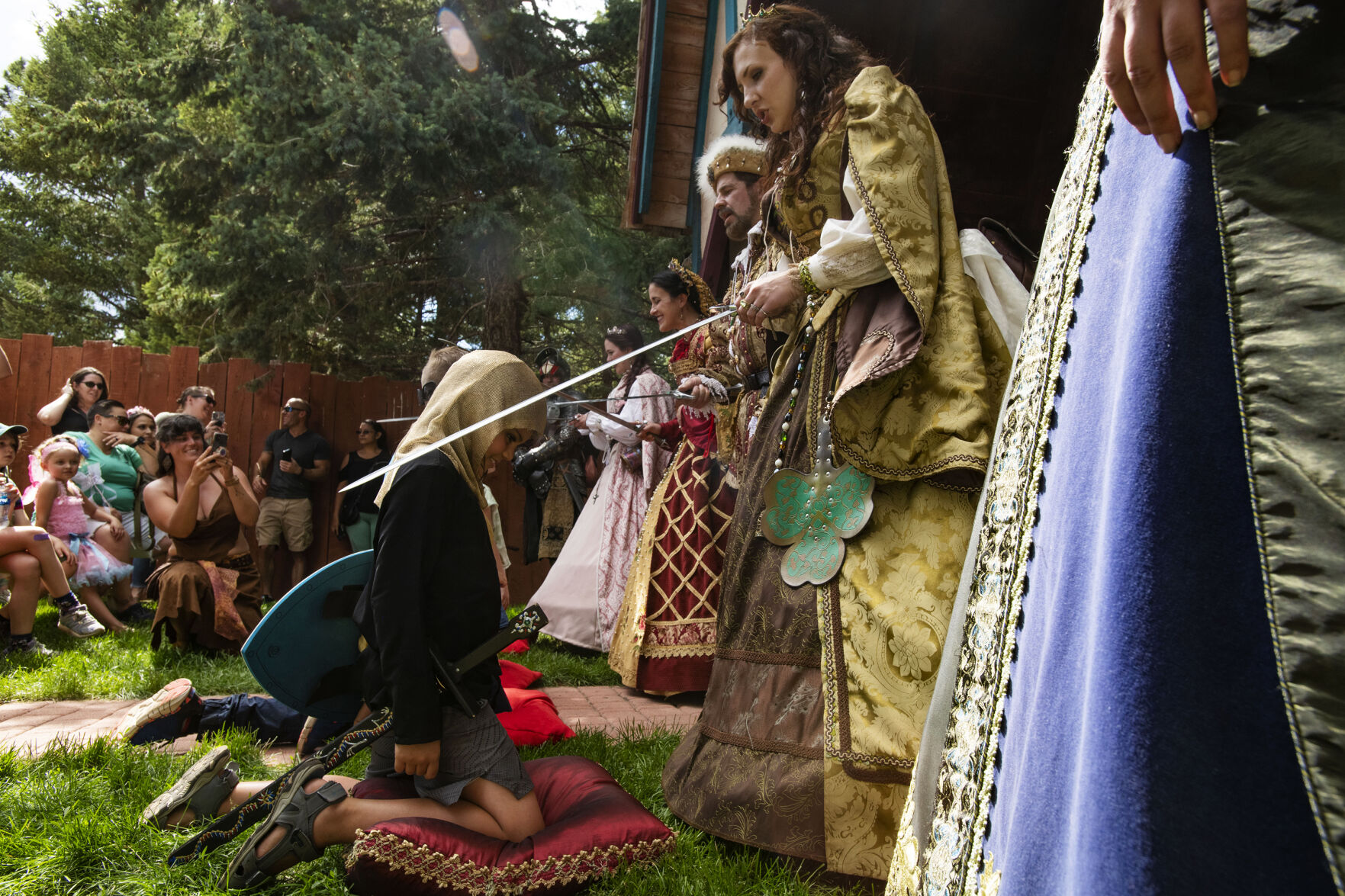 Princess Erin during the Knighting Ceremony at Canterbury Chapel during opening day of the 2021 Colorado Renaissance Festival in Larkspur, Colo., on July 3, 2021. The festival is back for their 44th season after being postponed by the COVID-19 pandemic last year. The Renaissance Festival is open for eight themed weekends, Saturdays and Sundays, through Aug. 22 in Larkspur, 650 W. Perry Park Ave. 10 a.m.-6:30 p.m. (Chancey Bush/ The Gazette) (Chancey Bush/ The Gazette)