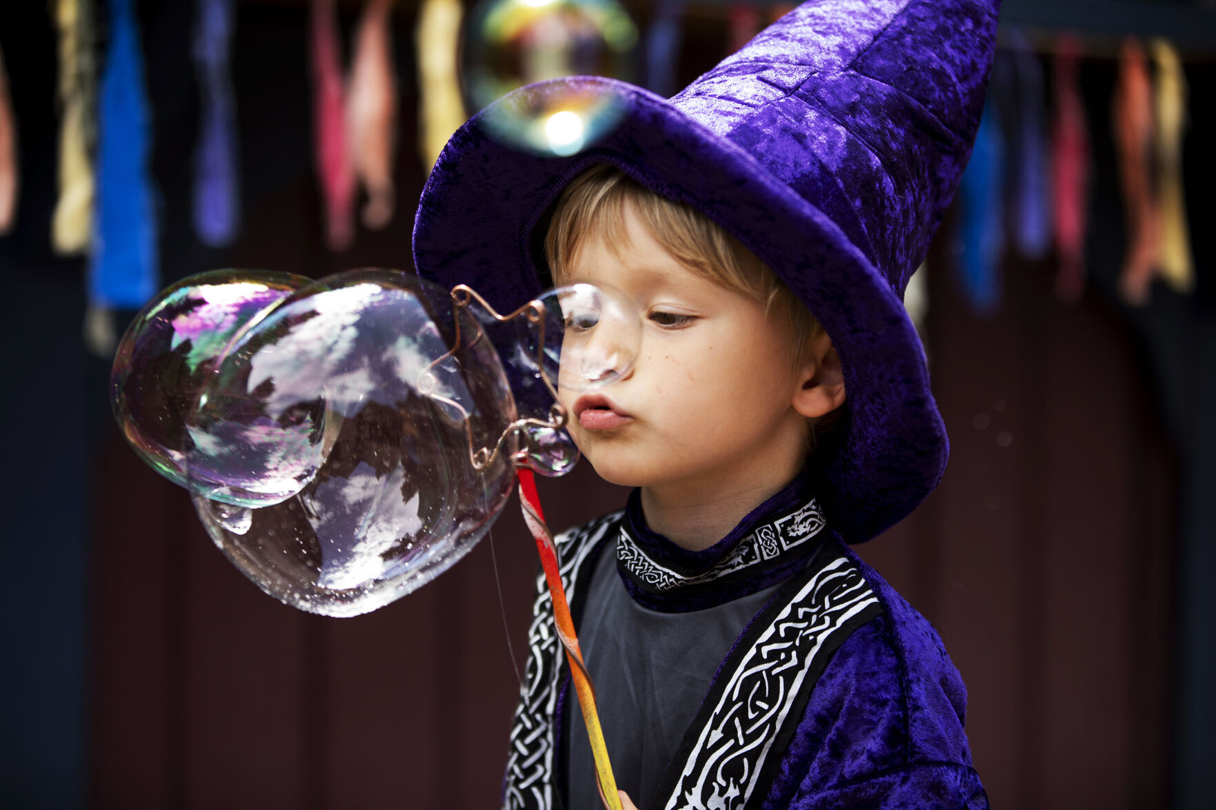 Westin Bateman, 5, blows bubbles during opening day of the 2021 Colorado Renaissance Festival in Larkspur, Colo., on July 3, 2021. The festival is back for their 44th season after being postponed by the COVID-19 pandemic last year. The Renaissance Festival is open for eight themed weekends, Saturdays and Sundays, through Aug. 22 in Larkspur, 650 W. Perry Park Ave. 10 a.m.-6:30 p.m. (Chancey Bush/ The Gazette) (Chancey Bush/ The Gazette)