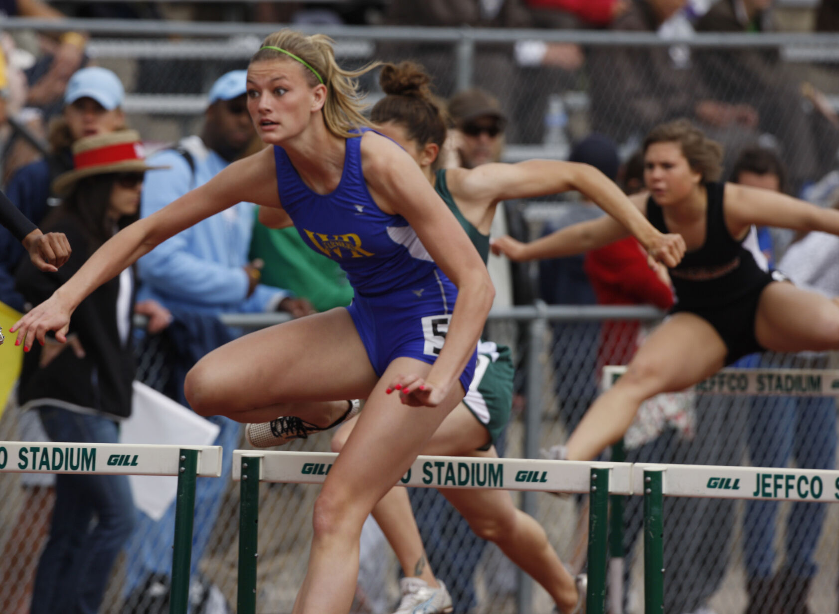 Wheat Ridge's Annie Kunz clears a hurdle in the Class 4A, 100-meter hurdles at the Colorado High School Track & Field Championships in Lakewood, Colo., on Thursday, May 20, 2010. (AP Photo/David Zalubowski) (David Zalubowski)