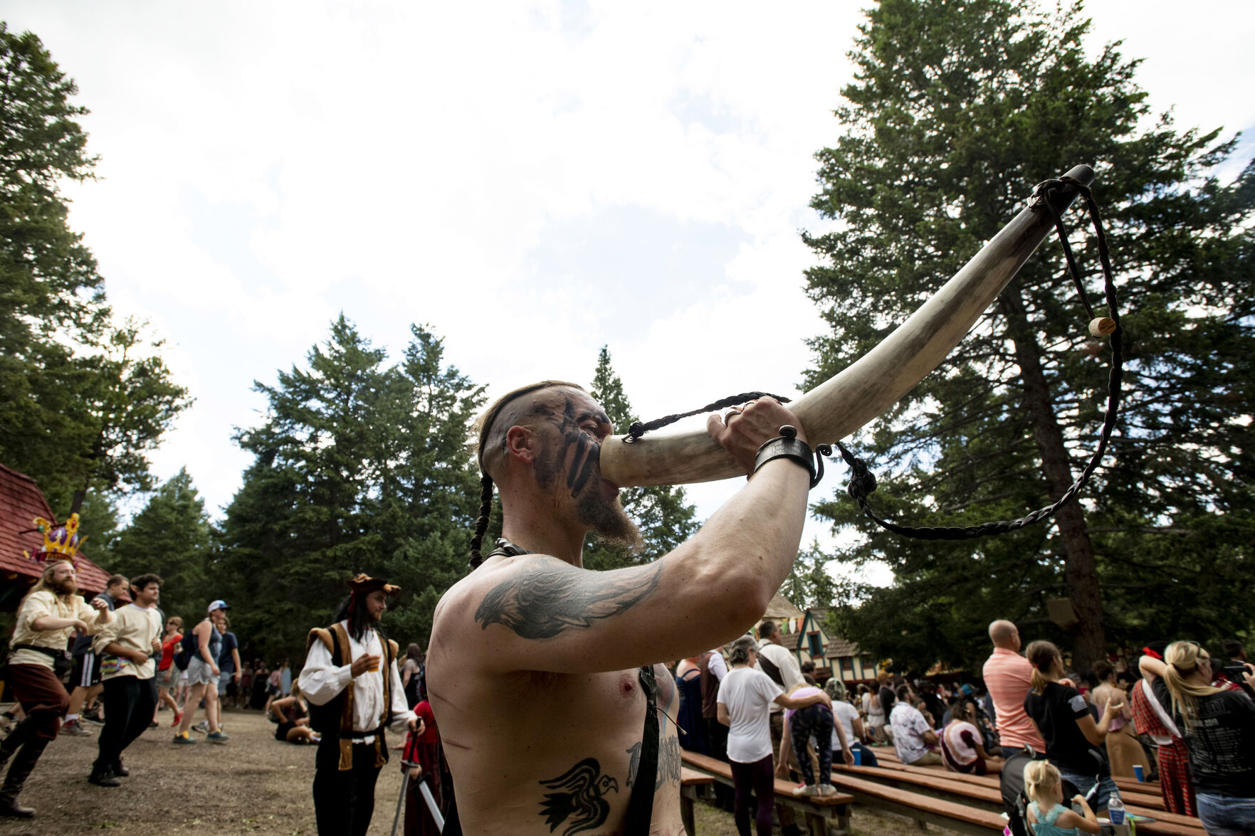 Opening day of the 2021 Colorado Renaissance Festival in Larkspur, Colo., on July 3, 2021. The festival is back for their 44th season after being postponed by the COVID-19 pandemic last year. The Renaissance Festival is open for eight themed weekends, Saturdays and Sundays, through Aug. 22 in Larkspur, 650 W. Perry Park Ave. 10 a.m.-6:30 p.m. (Chancey Bush/ The Gazette) (Chancey Bush/ The Gazette)