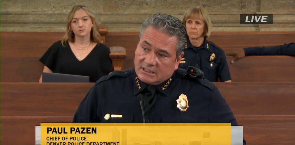 Denver Police Chief Paul Pazen gives a presentation to a City Council public safety working group on August 9, 2021 about the department's collaborative policing strategy announced in May. (via Zoom)