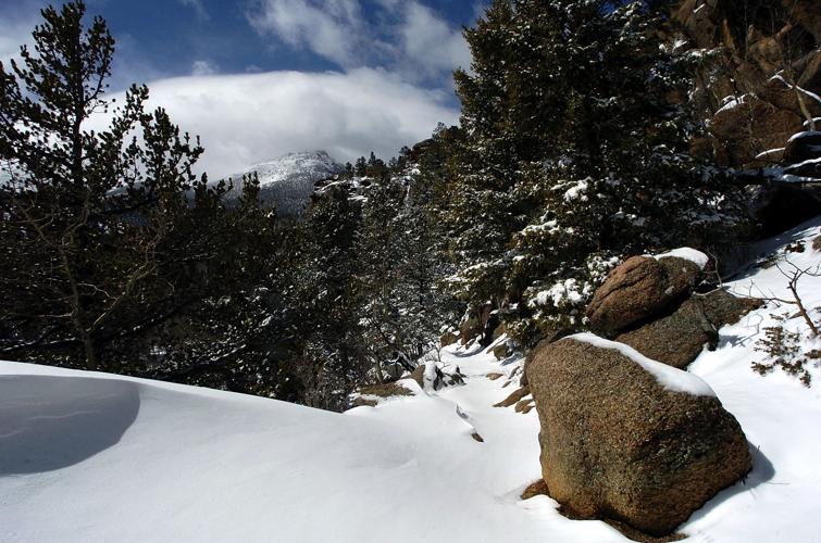 A fresh spring snow storm covers the Barr Trail below Barr Camp Tuesday, April 5, 2005. Photo By Christian Murdock/The Gazette