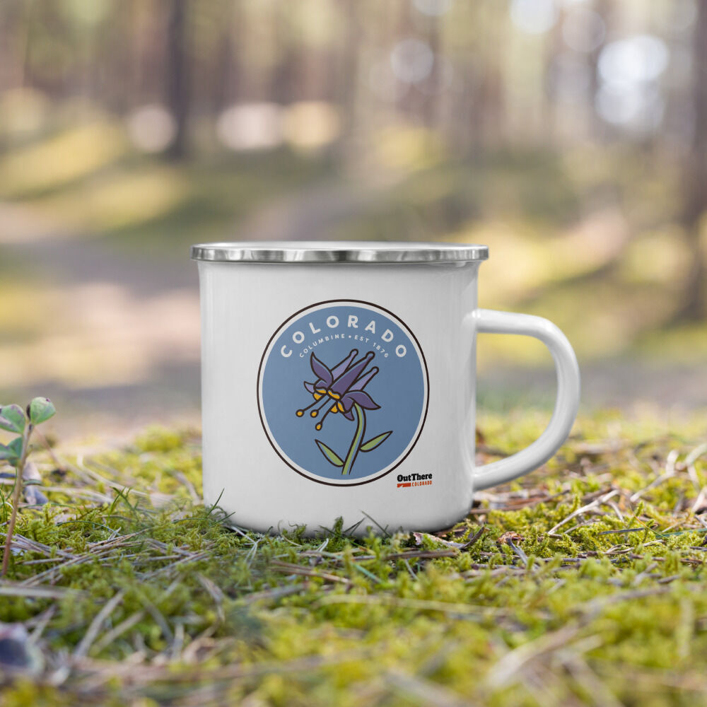 ‘Rocky Mountain Columbine’ Compact Camper Mug. Photo courtesy of the OutThere Colorado Store via Printful.