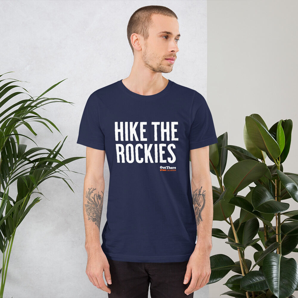 ‘Hike The Rockies’ Short-Sleeve Unisex T-Shirt. Photo courtesy of the OutThere Colorado Store via Printful.