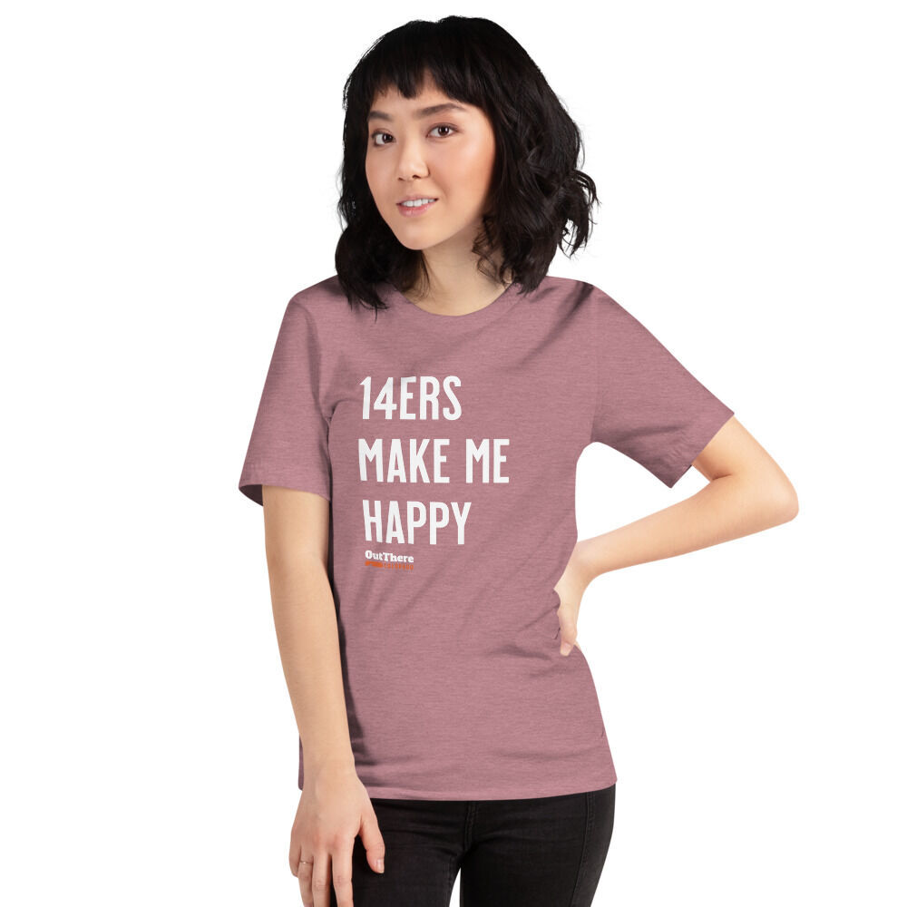 '14ers Make Me Happy’ Short-Sleeve Unisex T-Shirt Photo courtesy of the OutThere Colorado Store via Printful.